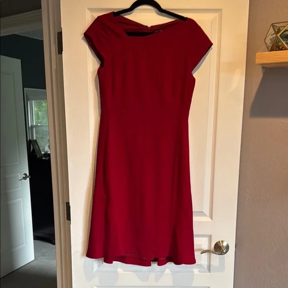 Maggy London Red Sheath Dress Asymmetrical Neckline - Picture 1 of 8
